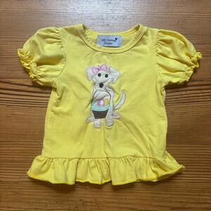 MK Clothing Designs yellow dog Easter eggs basket short sleeve girls top SIZE 2T